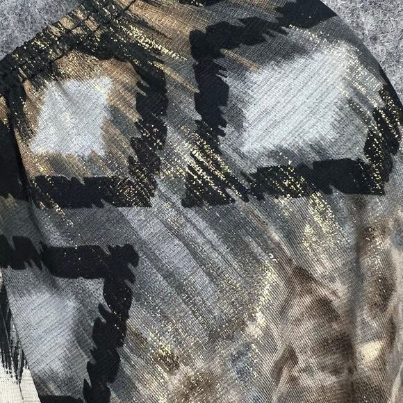 Parker Mini Dress XS Black Gray Tan Gold Abstract Stretch Bell Sleeve Boho Chic - Picture 9 of 14